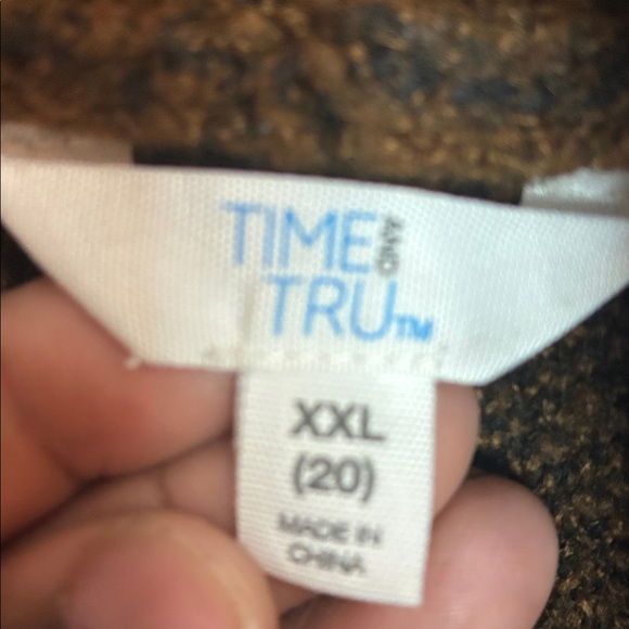 Time and Tru Brown Teddy Open-Front Cardigan with Red Windowpane - Picture 2 of 3